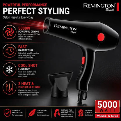 Remington Royal Style House Hair Dryer | Model S-6004 | Fast Drying | Cool Shot Function | 5000W