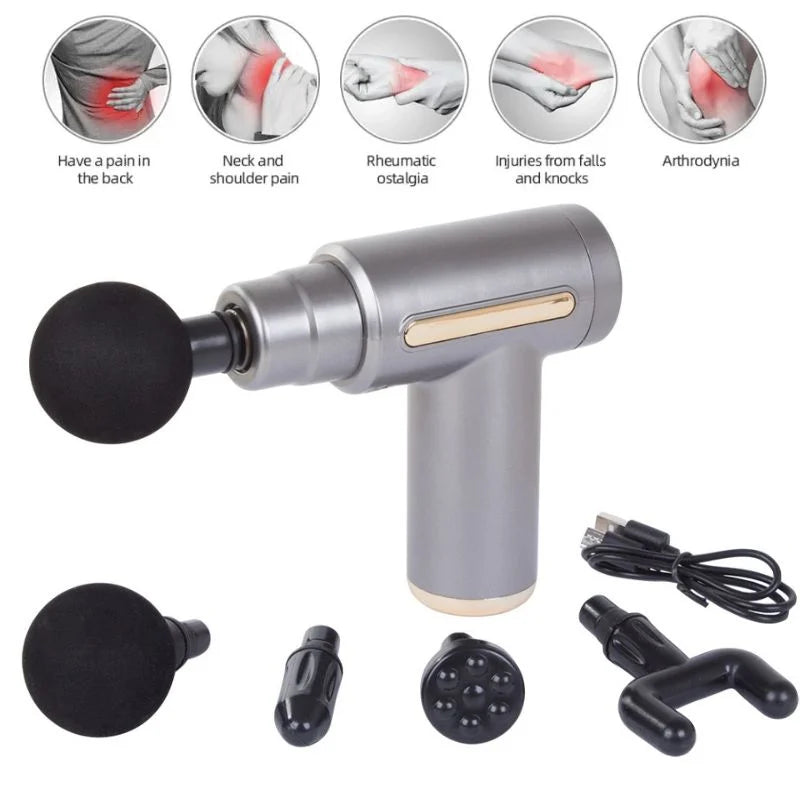 Deep Tissue Muscle Massage Gun | Fascia Relaxation Massage Gun with 6 Speed Levels & 4 Massage Heads