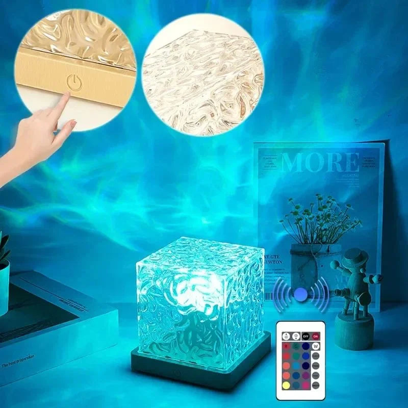 16 Colors Crystal Cube Ambient Light | RGB Water Ripple Lamp Projector with Remote Control