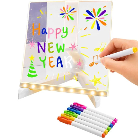 8x8 Inches LED Acrylic Writing Board with USB Light | 7 Colorful Erasable Pens