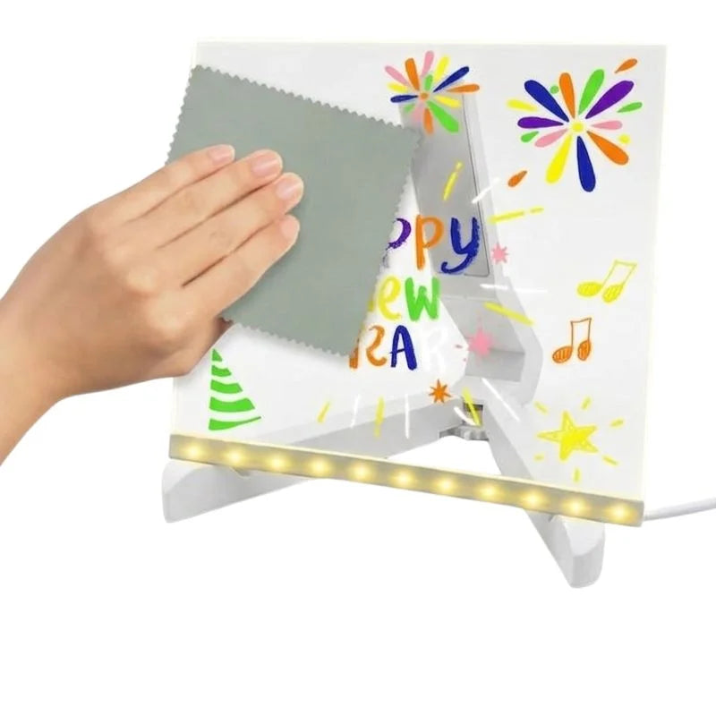 8x8 Inches LED Acrylic Writing Board with USB Light | 7 Colorful Erasable Pens