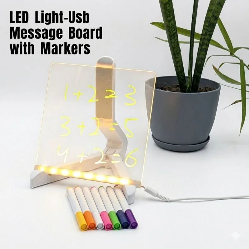 8x8 Inches LED Acrylic Writing Board with USB Light | 7 Colorful Erasable Pens
