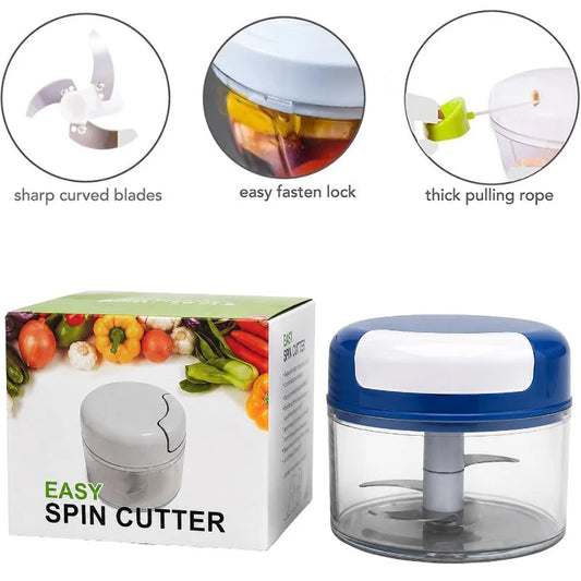 Manual Mini Hand Pull Food Chopper | Spin Cutter Vegetable & Fruit Chopper