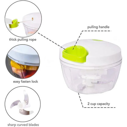 Manual Mini Hand Pull Food Chopper | Spin Cutter Vegetable & Fruit Chopper