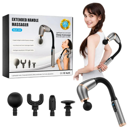 Long Handle Fascial Gun Massager | Model: BLD-339 | Rechargeable Massage Gun with 4 Interchangeable Heads