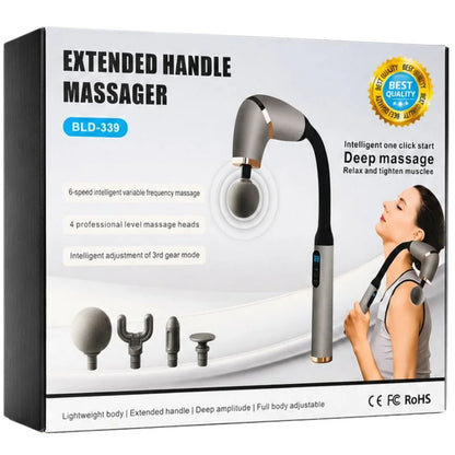 Long Handle Fascial Gun Massager | Model: BLD-339 | Rechargeable Massage Gun with 4 Interchangeable Heads