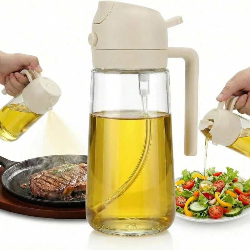 2-in-1 Glass Oil Spray Bottle & Dispenser with Pouring Spout