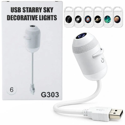 2-in-1 USB Galaxy Star Projector Night Light | 6 Projection Lenses