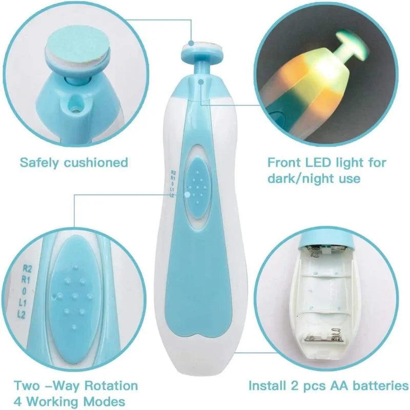 Premium 6-in-1 Electric Baby Nail Trimmer Set | Safe Infant Nail Filer & Manicure Pedicure Kit with LED Light