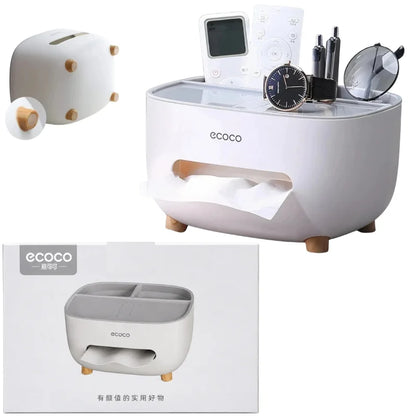 ECOCO Tissue Box with Multifunctional Storage Drawer