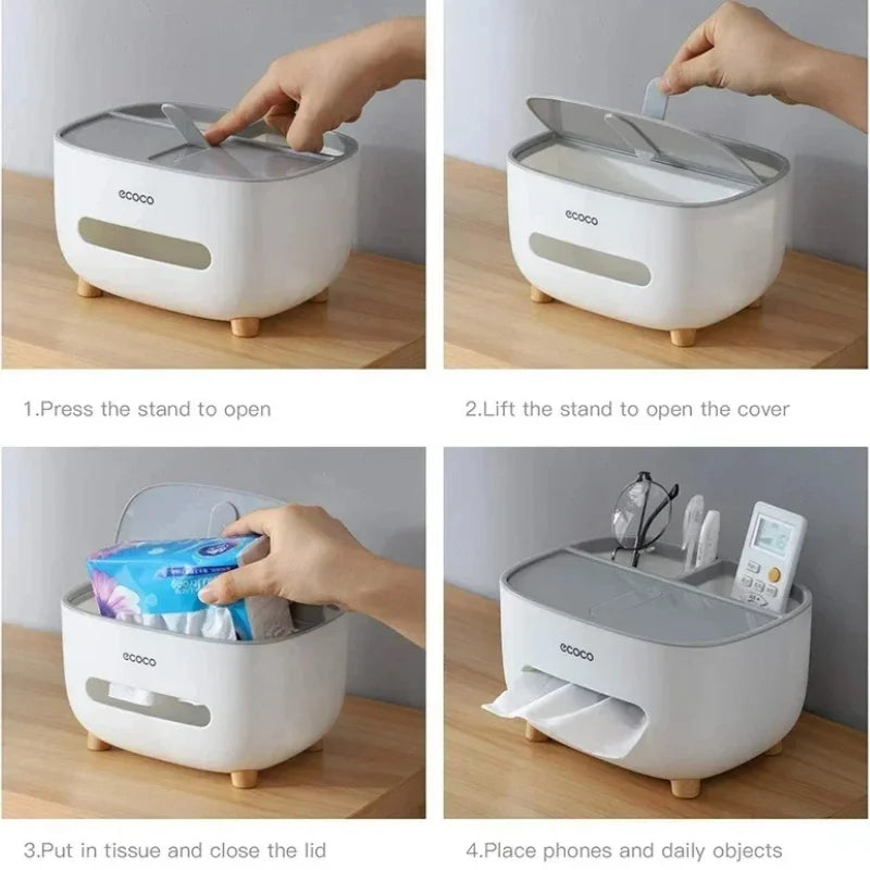 ECOCO Tissue Box with Multifunctional Storage Drawer
